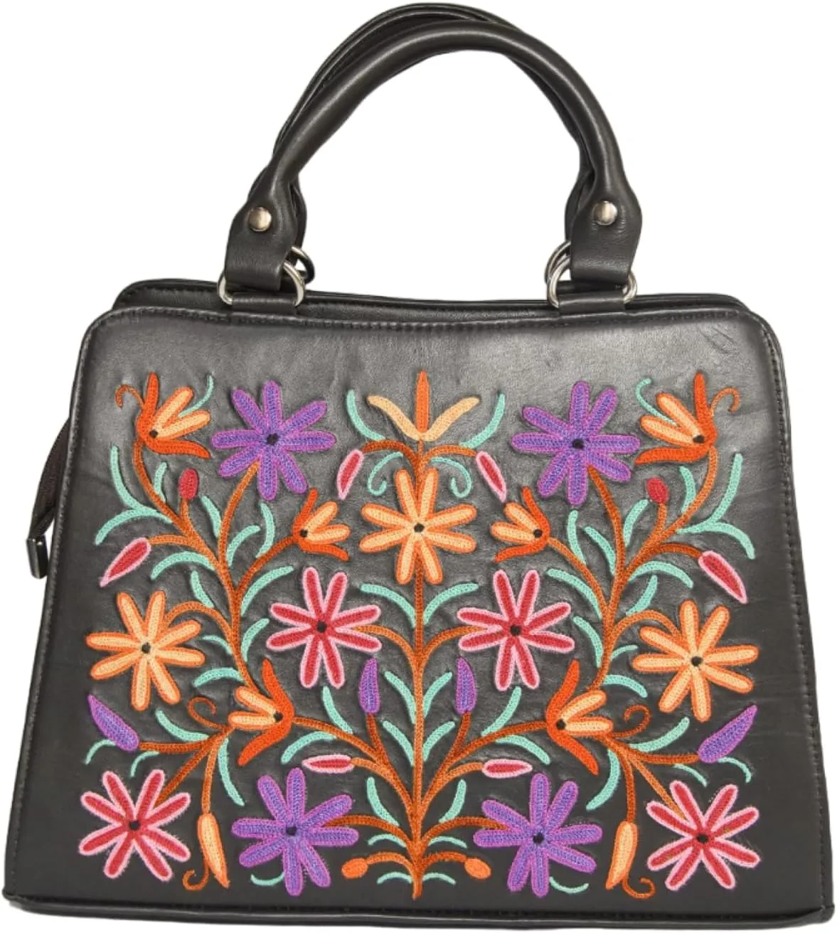 Pure Leather Hand Aari Embroidered Handbag for Women with Zipper Shoulder Crossbody Stylish Purse For Ladies Girls.