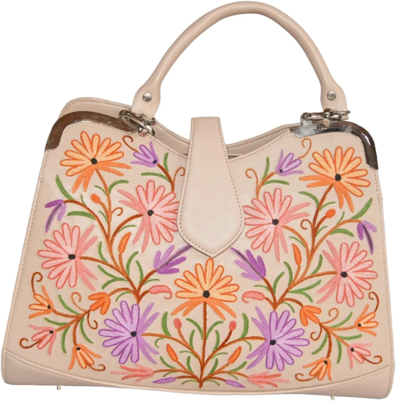 Pure Leather Hand Aari Embroidered Handbag for Women with Zipper Shoulder Crossbody Stylish Purse For Ladies Girls.