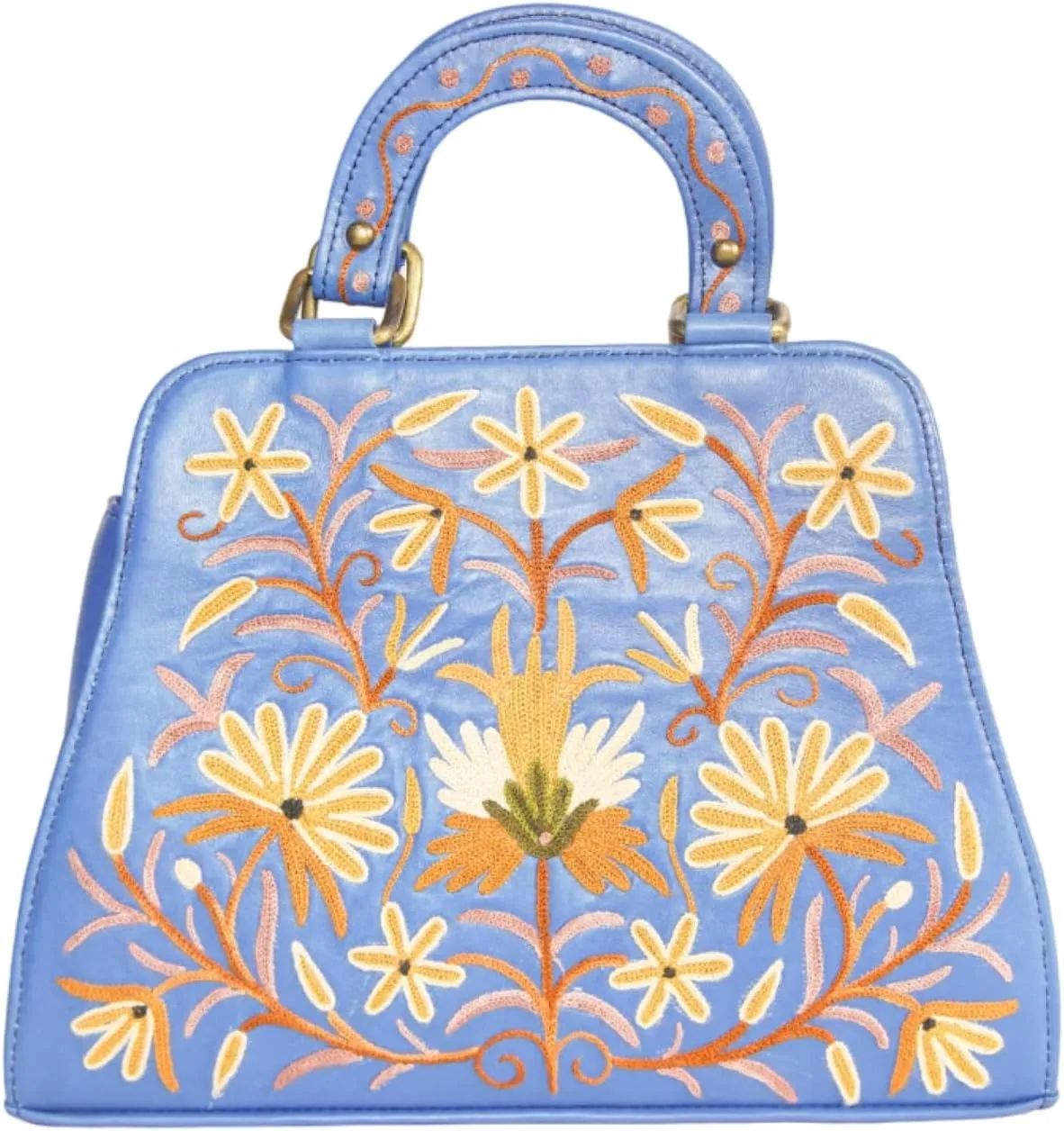 Pure Leather Hand Aari Embroidered Handbag for Women with Zipper Shoulder Crossbody Stylish Purse For Ladies Girls.