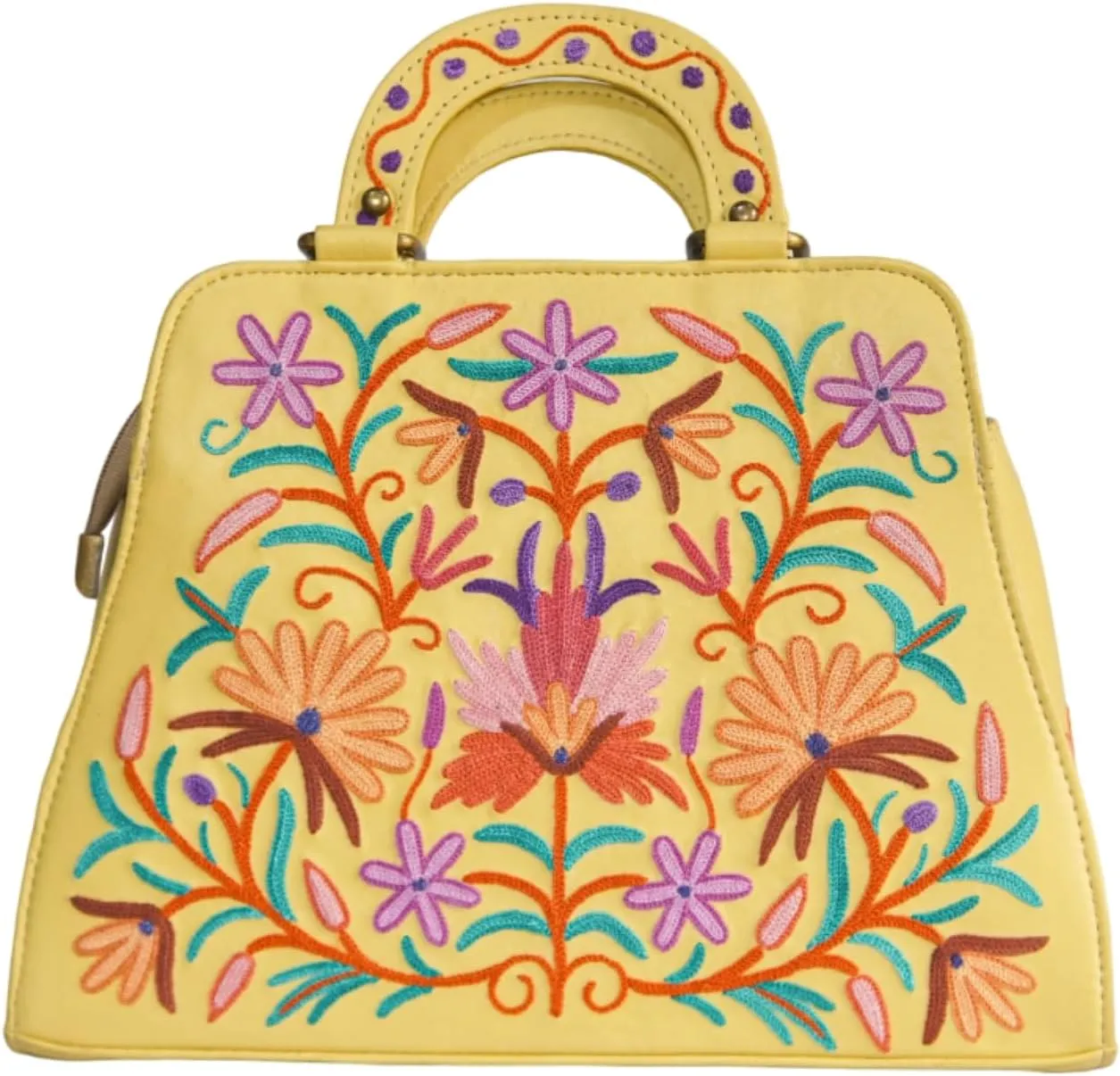 Pure Leather Hand Aari Embroidered Handbag for Women with Zipper Shoulder Crossbody Stylish Purse For Ladies Girls.