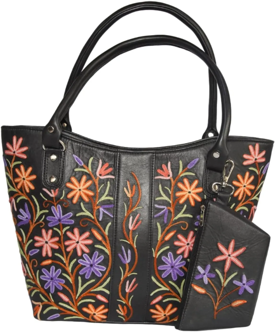 Pure Leather Hand Aari Embroidered Handbag for Women with Zipper Shoulder Crossbody Stylish Purse For Ladies Girls.