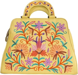 Pure Leather Hand Aari Embroidered Handbag for Women with Zipper Shoulder Crossbody Stylish Purse For Ladies Girls.