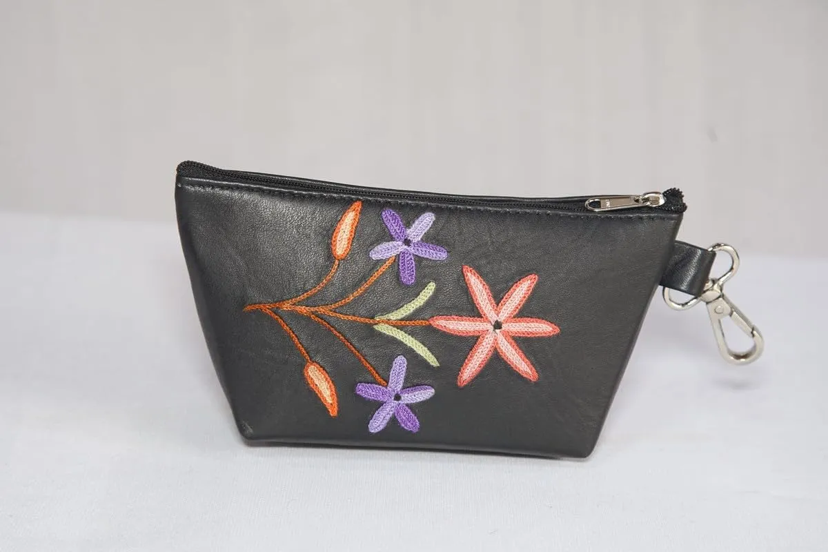 Pure Leather Hand Aari Embroidered Handbag for Women with Zipper Shoulder Crossbody Stylish Purse For Ladies Girls.