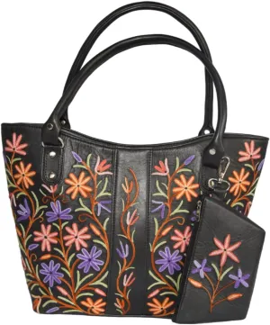 Pure Leather Hand Aari Embroidered Handbag for Women with Zipper Shoulder Crossbody Stylish Purse For Ladies Girls.