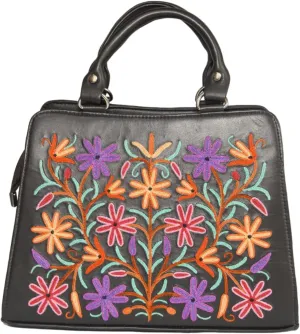 Pure Leather Hand Aari Embroidered Handbag for Women with Zipper Shoulder Crossbody Stylish Purse For Ladies Girls.