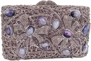 Purple Agate Stones Evening Bag Women Luxury Crystal Clutch Glitter Rhinestone Purses for Party Wedding