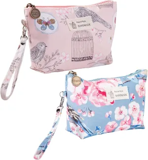 Qikuver Canvas Cosmetic Bags, 2 Pieces Cosmetic Bags for Women, Makeup bag Cute Cosmetic Bag Organizer Small Mini Makeup Pouch for Purse Toiletry Bag