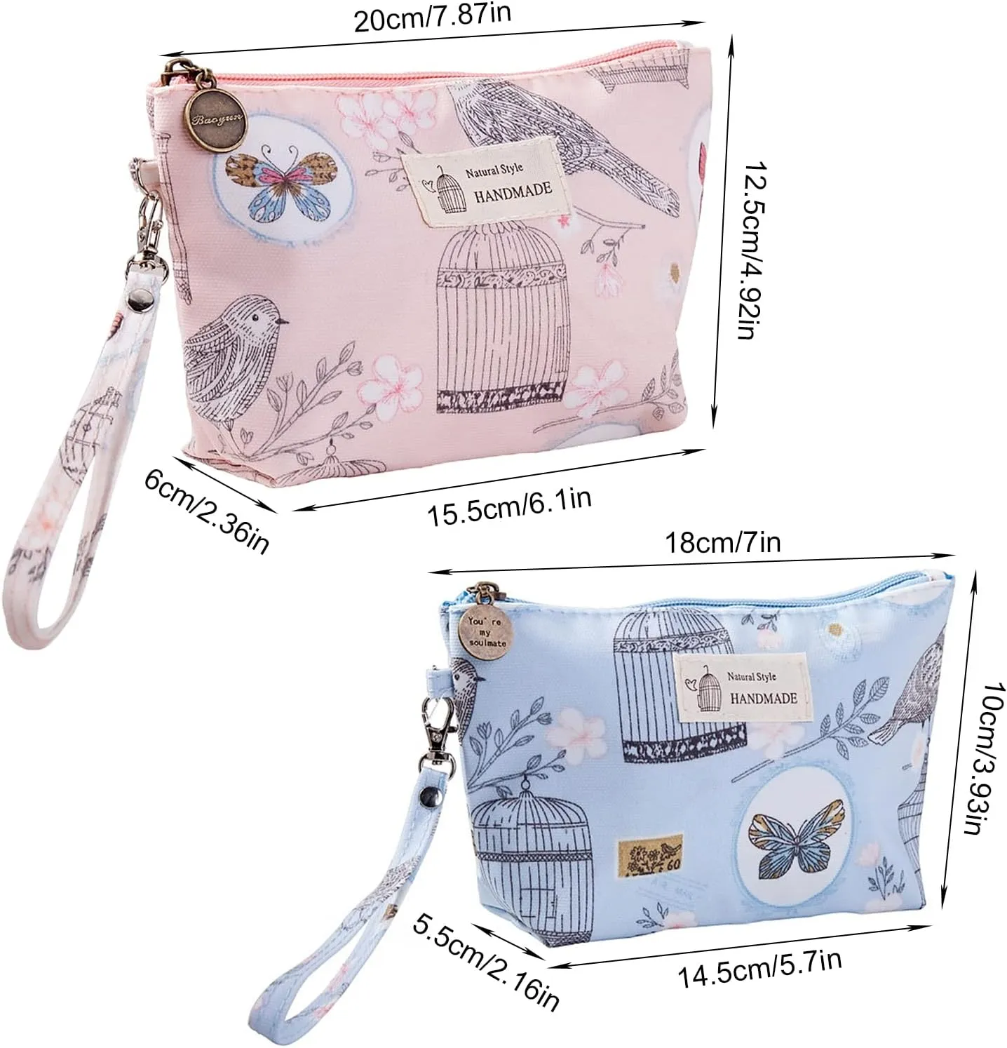 Qikuver Canvas Cosmetic Bags, 2 Pieces Cosmetic Bags for Women, Makeup bag Cute Cosmetic Bag Organizer Small Mini Makeup Pouch for Purse Toiletry Bag