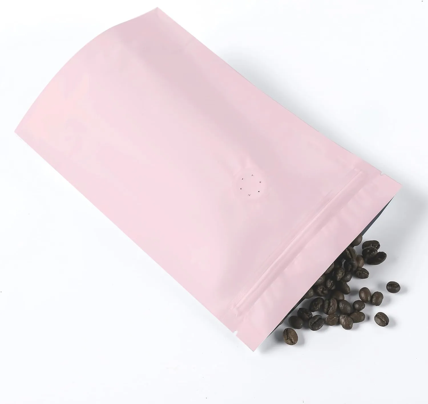QQ Studio Pink Foil Coffee Packaging Bags with Zipper Seal and Degassing Valve for Coffee Beans Packaging Pouch (250, 4oz)