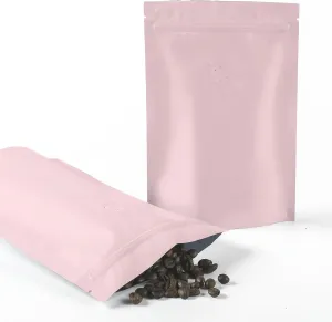 QQ Studio Pink Foil Coffee Packaging Bags with Zipper Seal and Degassing Valve for Coffee Beans Packaging Pouch (250, 4oz)