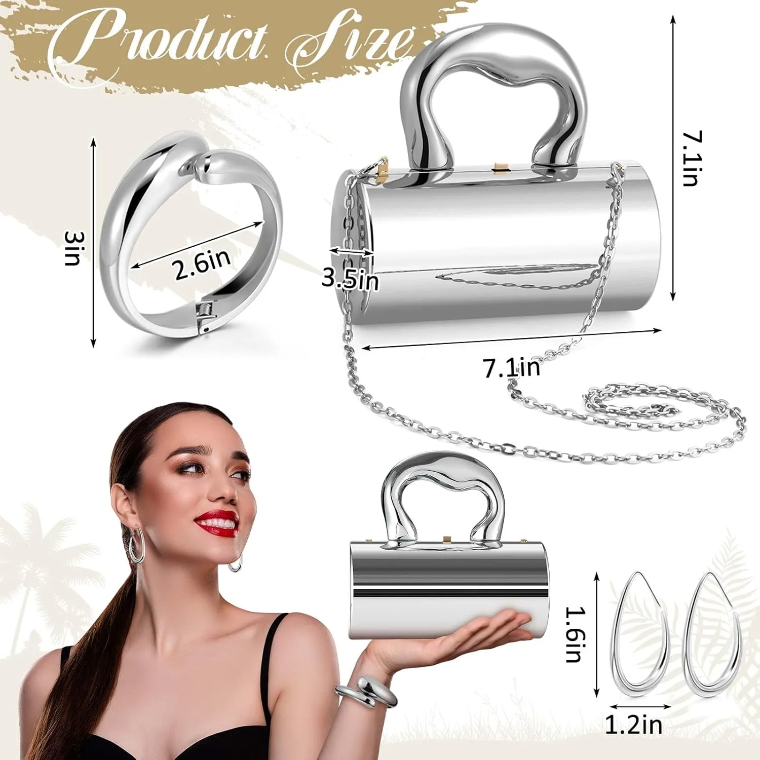 Quelay 3 Pcs Clutch Purse Jewelry Set for women Evening Prom Purses Metallic Handbag jewelry accessories Bracelet Earrings for Formal Wedding Banquet Retro