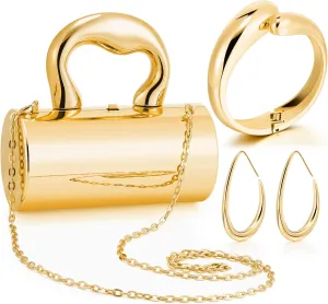 Quelay 3 Pcs Clutch Purse Jewelry Set for women Evening Prom Purses Metallic Handbag jewelry accessories Bracelet Earrings for Formal Wedding Banquet Retro