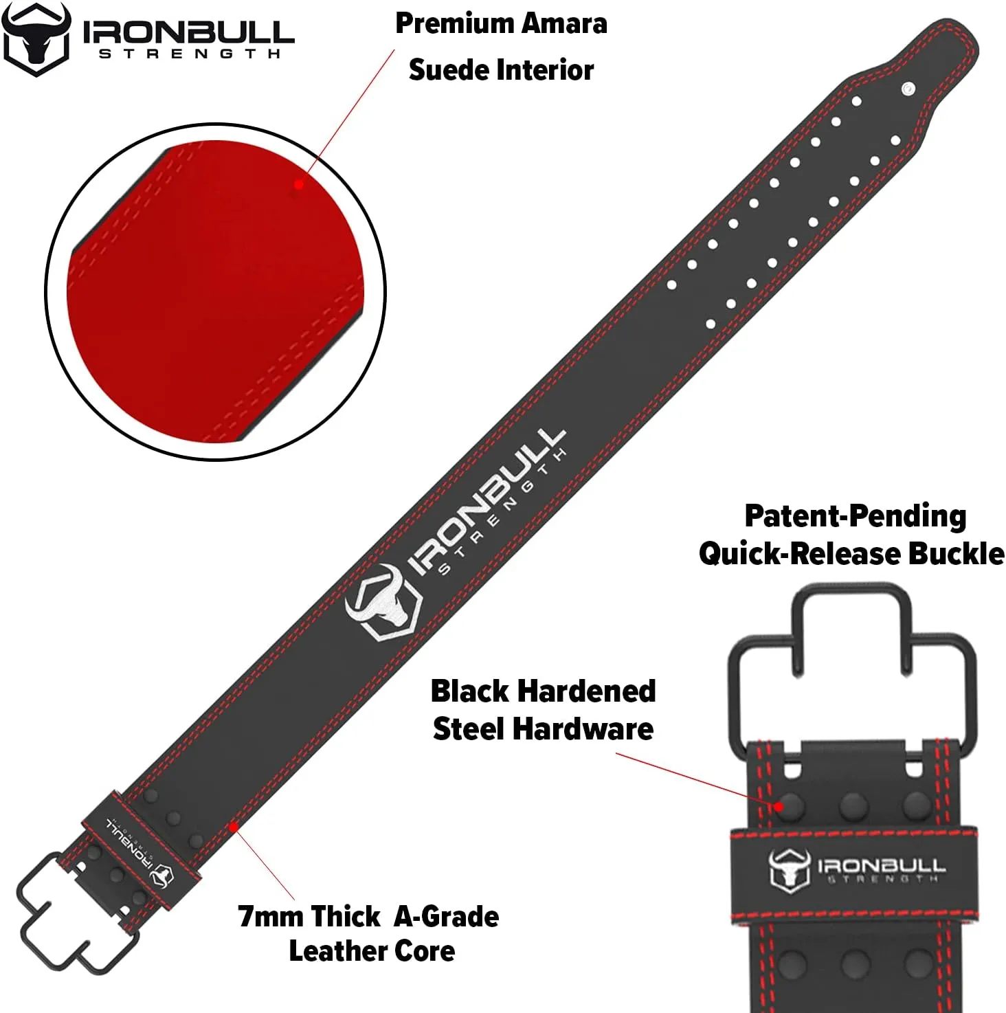 Quick Release Weightlifting Belt PRO - 7mm Fast Lever Lifting Belt - 4-inch Wide Suede Leather Back Support - For Powerlifting, Weight Training, Gym and Fitness