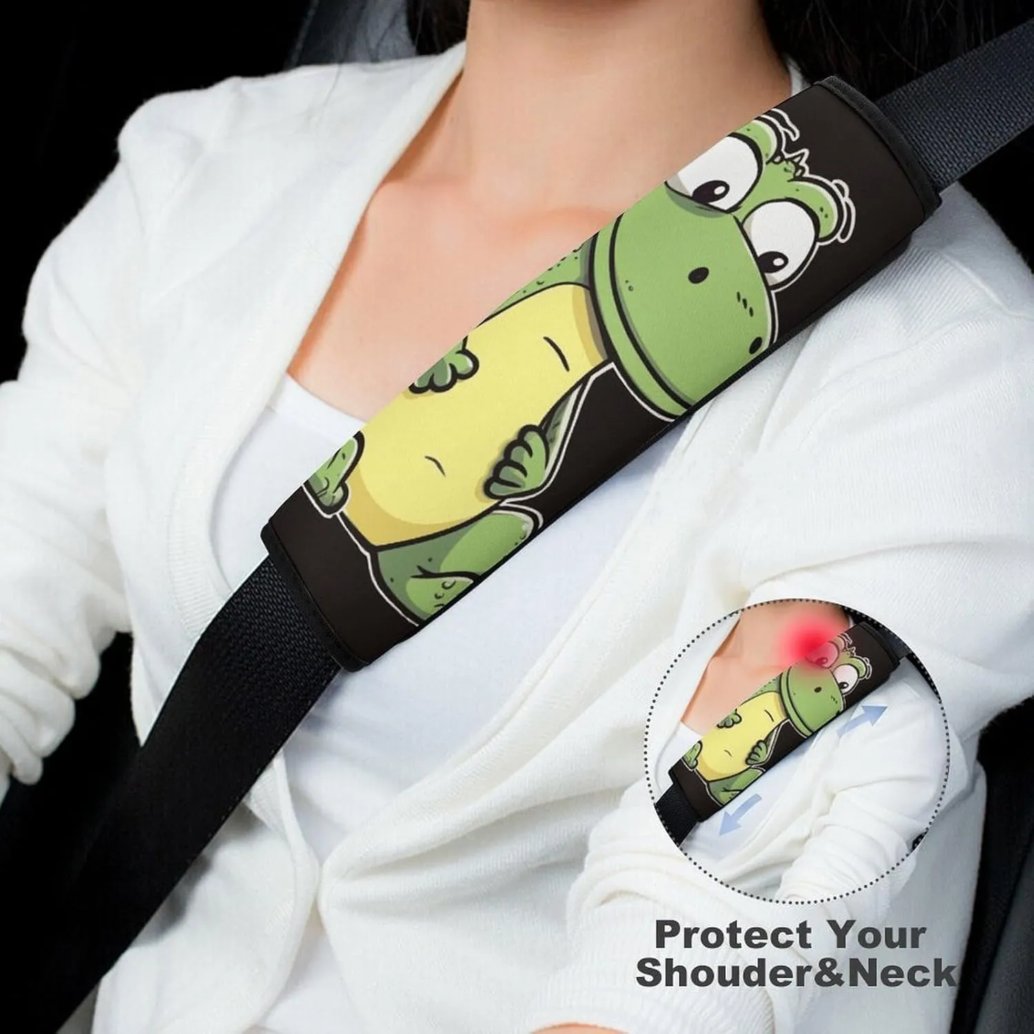 Quiet Cartoon Crocodile Auto Seat Belt Cover 2PCS Universal Car Seat Belt Shoulder Protector Pad, Protect Your Shoulders and Neck for Car Seat Belt, Shoulder Bag, Backpack