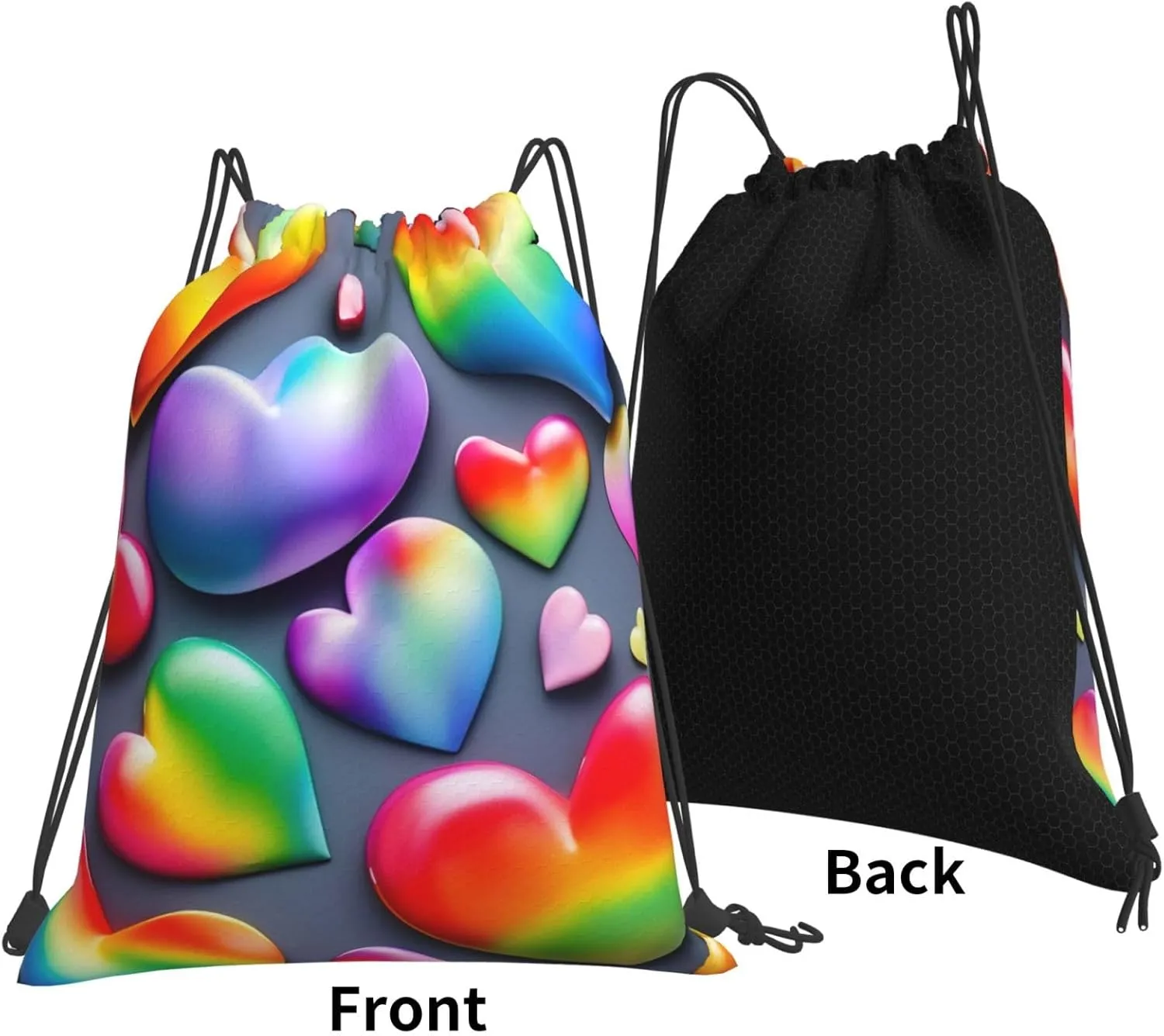 Rainbow-Colored Love Hearts Unisex Simple Leisure Drawstring Bag,Gym Drawstring Bags,Outdoor Portable Backpack Storage Bags