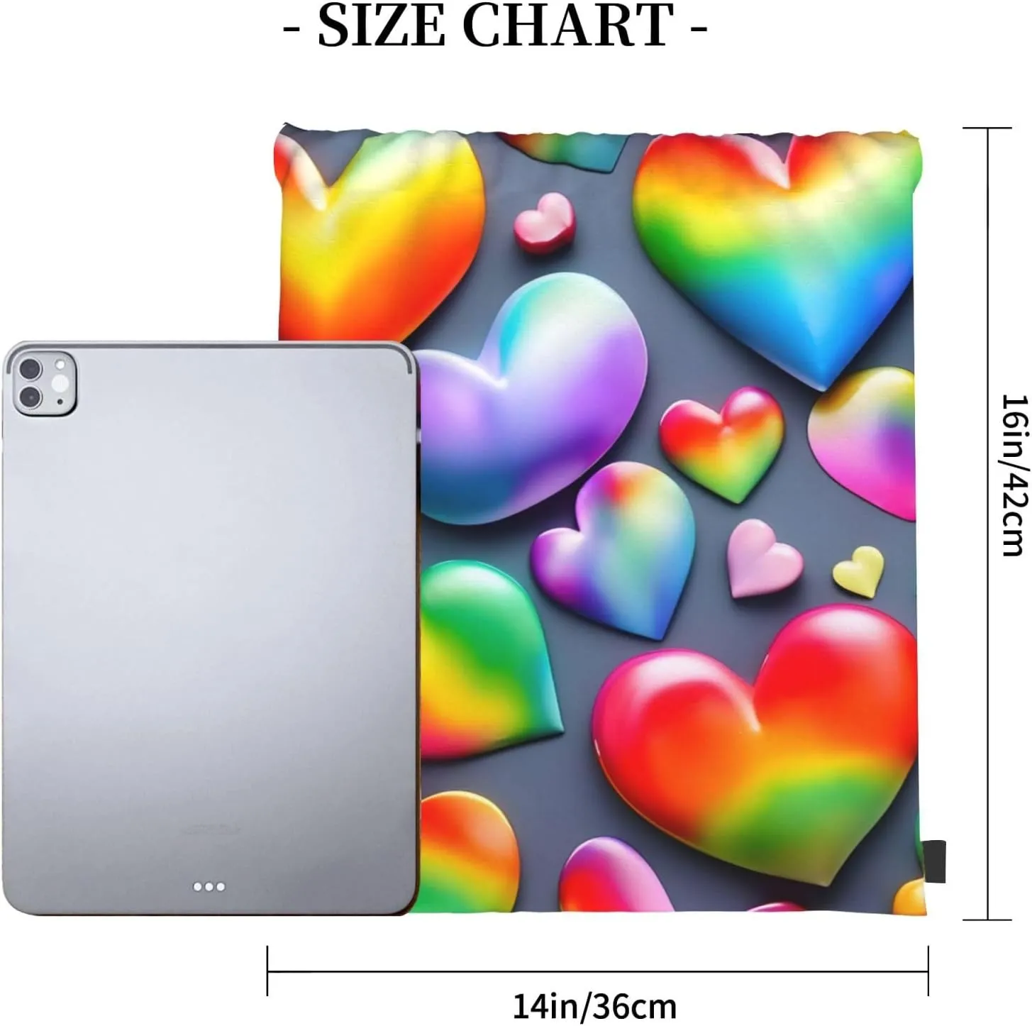 Rainbow-Colored Love Hearts Unisex Simple Leisure Drawstring Bag,Gym Drawstring Bags,Outdoor Portable Backpack Storage Bags