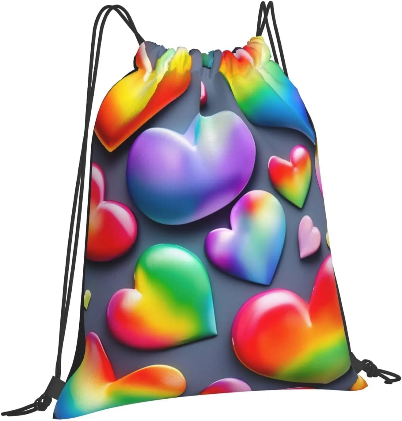 Rainbow-Colored Love Hearts Unisex Simple Leisure Drawstring Bag,Gym Drawstring Bags,Outdoor Portable Backpack Storage Bags
