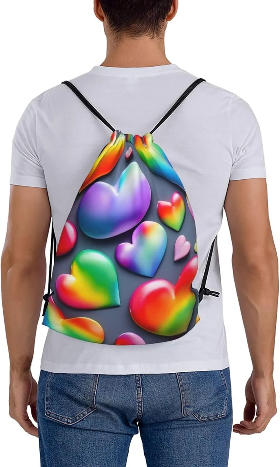 Rainbow-Colored Love Hearts Unisex Simple Leisure Drawstring Bag,Gym Drawstring Bags,Outdoor Portable Backpack Storage Bags