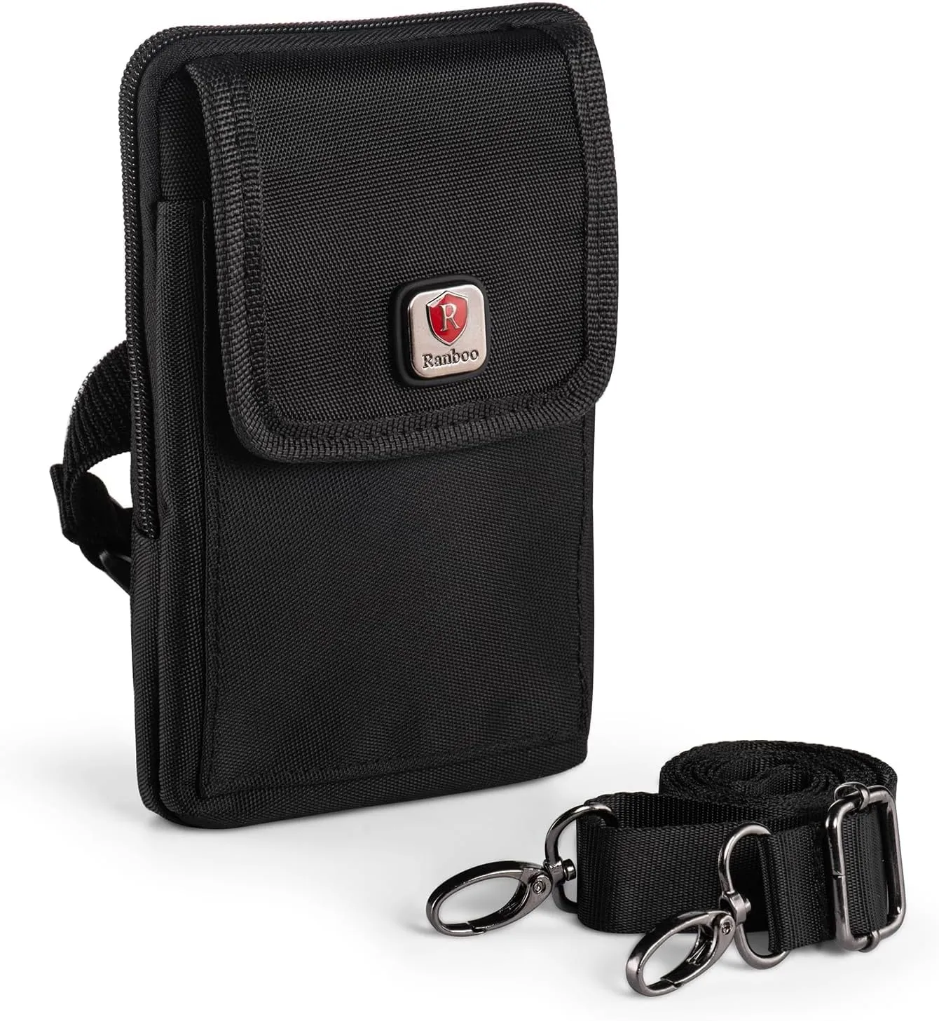 Ranboo Nylon Cell Phone Holster Fits for iPhone 16 Pro Max 15 Pro Max 14 Pro Max 13 Pro Max Samsung Galaxy S24 Ultra S23 Ultra Belt Pouch Wallet Case with Belt Clip Arm Bag Crossbody Purse (Black)