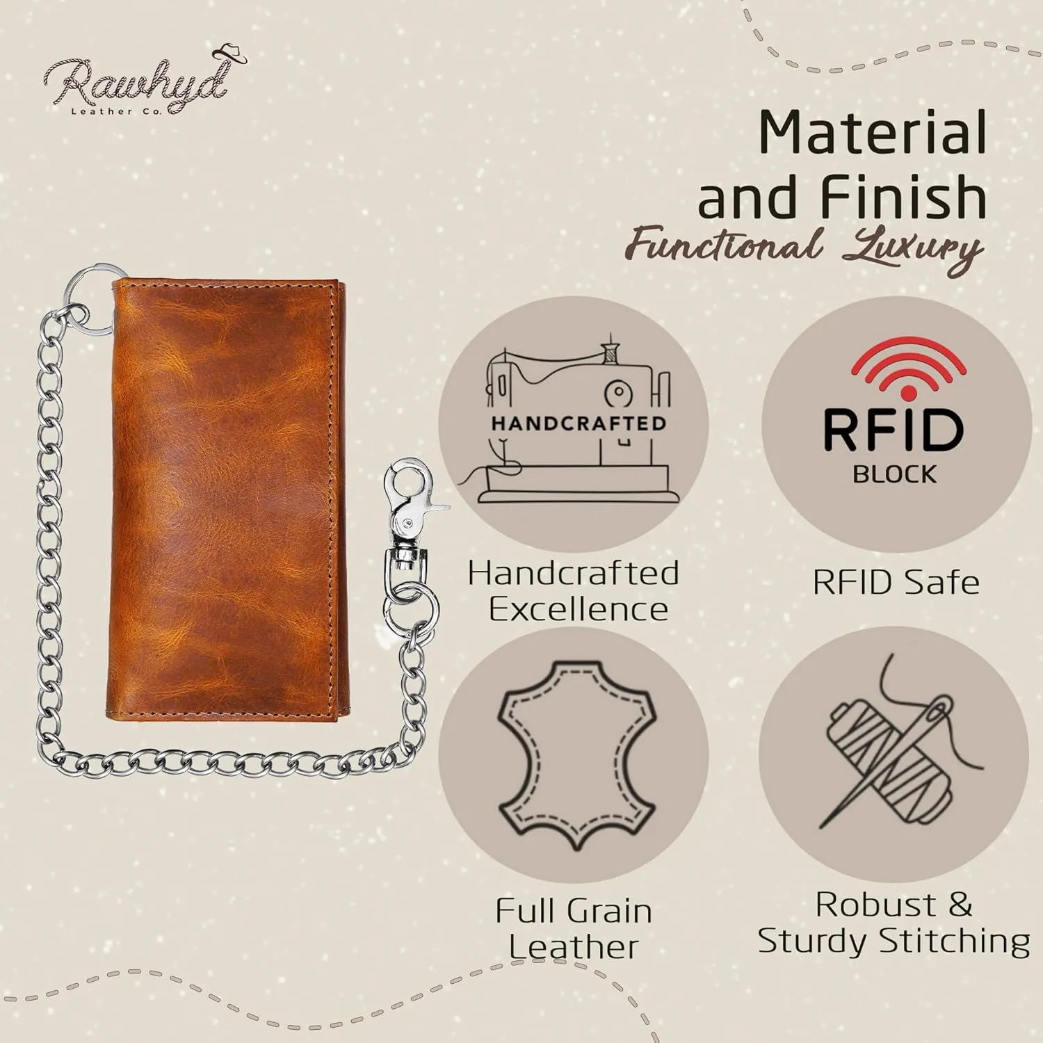 RAW HYD Full-Grain Leather Long Wallet for Men - Classic Bifold Western Wallet for Men - Minimalist Cowboy Wallets for Men - Rodeo wallets for men - Checkbook Cover & Gift for Him