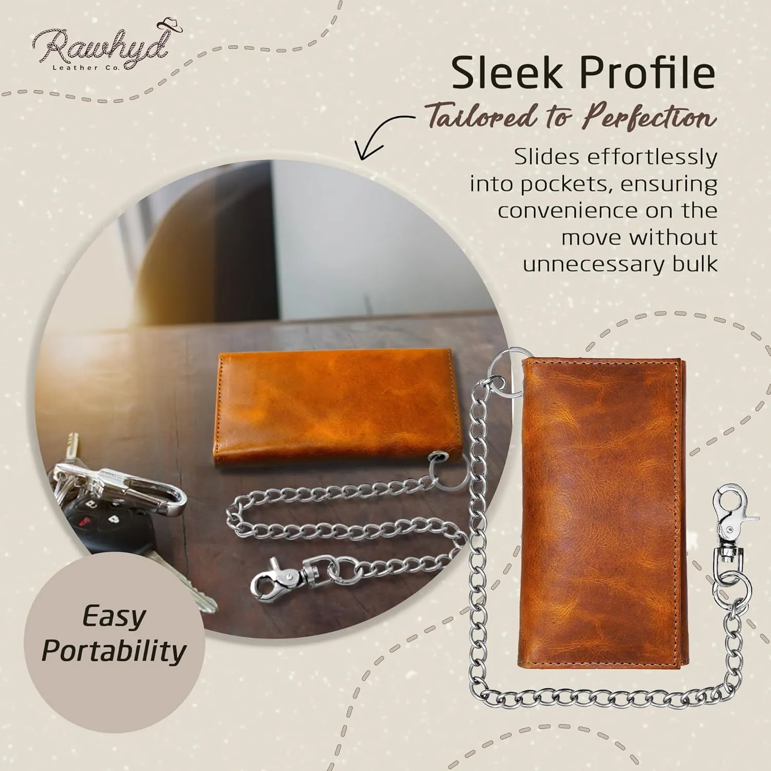 RAW HYD Full-Grain Leather Long Wallet for Men - Classic Bifold Western Wallet for Men - Minimalist Cowboy Wallets for Men - Rodeo wallets for men - Checkbook Cover & Gift for Him