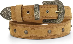 RAW HYD Leather Western Belts for Men - Cowboy Belts for Men - Mens Western Belt w/Embossed Buckle - 1.5" Wide Cowboy Belt