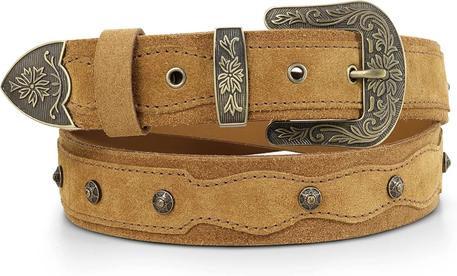 RAW HYD Leather Western Belts for Men - Cowboy Belts for Men - Mens Western Belt w/Embossed Buckle - 1.5" Wide Cowboy Belt