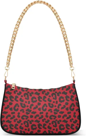 Red Leopard Cheetah Print Womens Chain Shoulder Bag Tote Handbag Clutch Hobo Purse with Zipper for Travel Casual