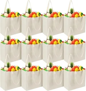Reginary 12 Pack Canvas Grocery Bag Large Blank Shopping Tote Bags Reusable Pouches Bulk with Handle, 14 x 14 x 7.9''
