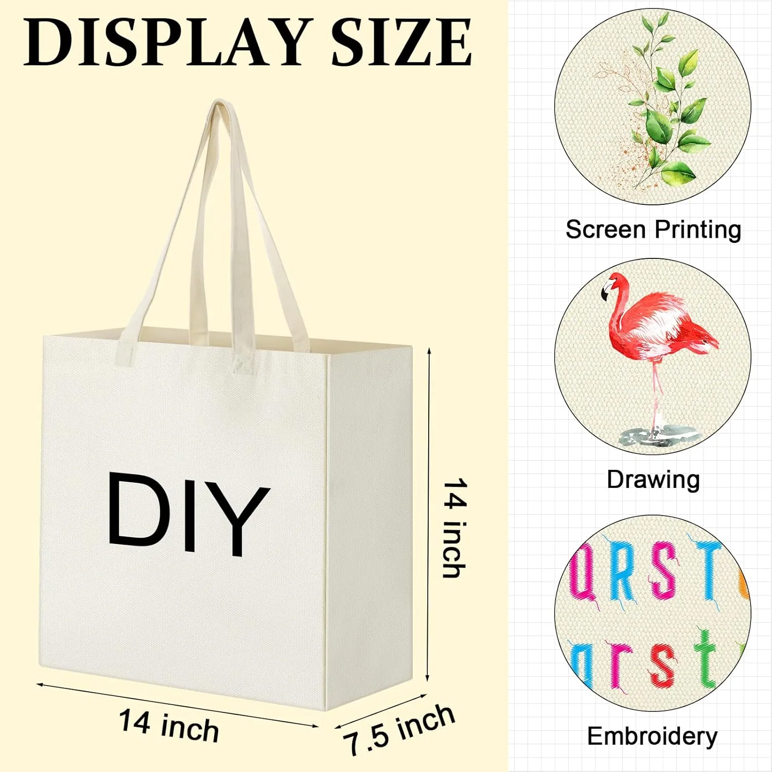 Reginary 12 Pack Canvas Grocery Bag Large Blank Shopping Tote Bags Reusable Pouches Bulk with Handle, 14 x 14 x 7.9''