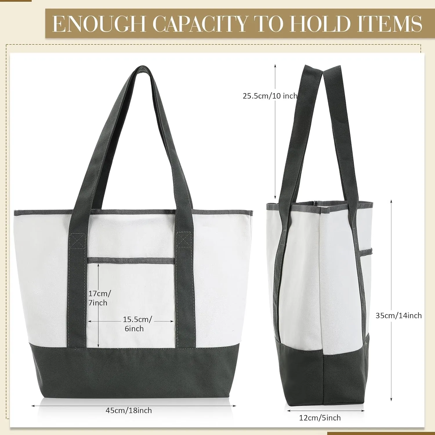 Reginary 16 Pcs Canvas Tote Bags Bulk with Outer Pocket 18 Inch Reusable Shopping Grocery Blank Tote Bag for Women Mother DIY