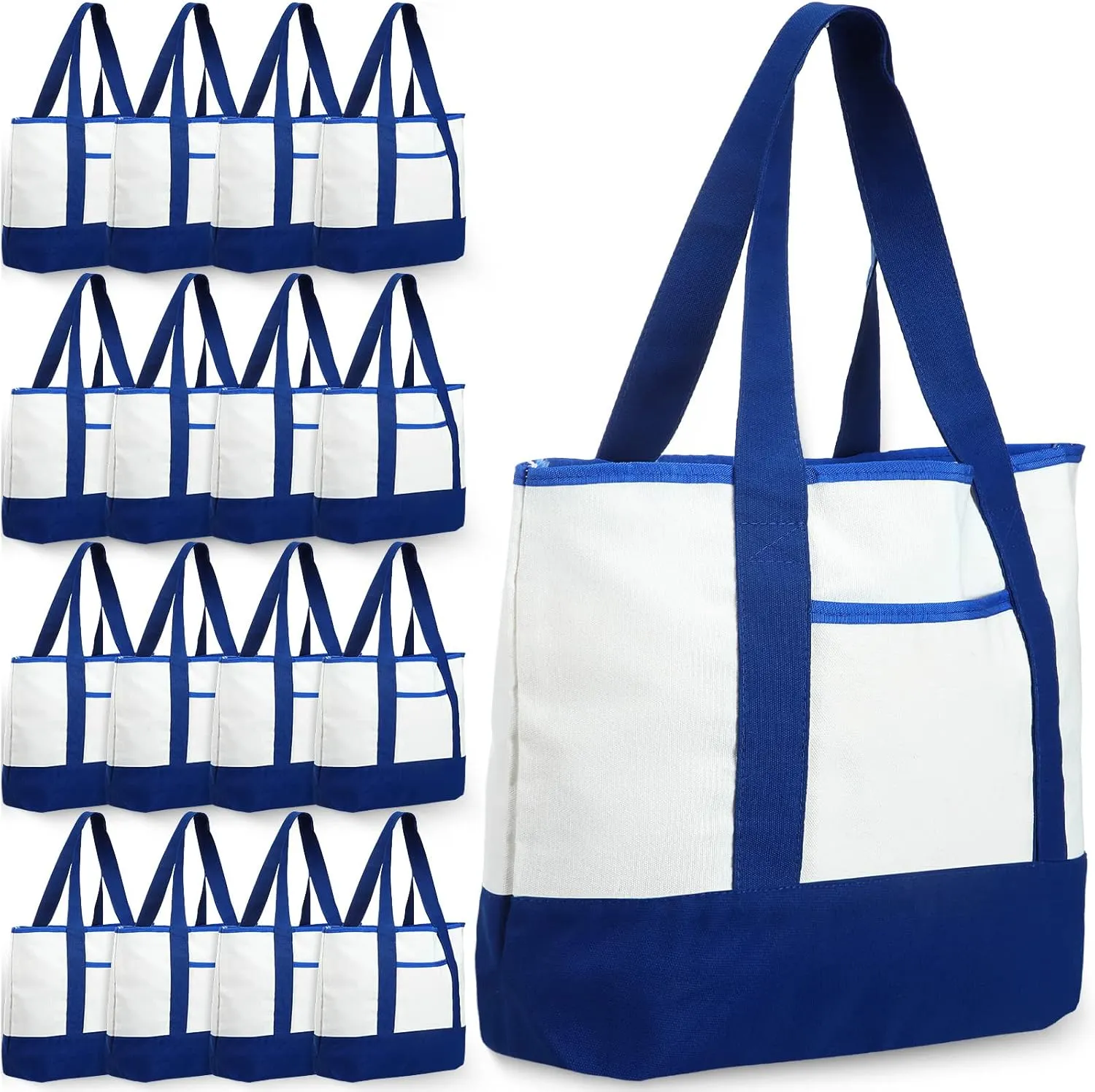 Reginary 16 Pcs Canvas Tote Bags Bulk with Outer Pocket 18 Inch Reusable Shopping Grocery Blank Tote Bag for Women Mother DIY