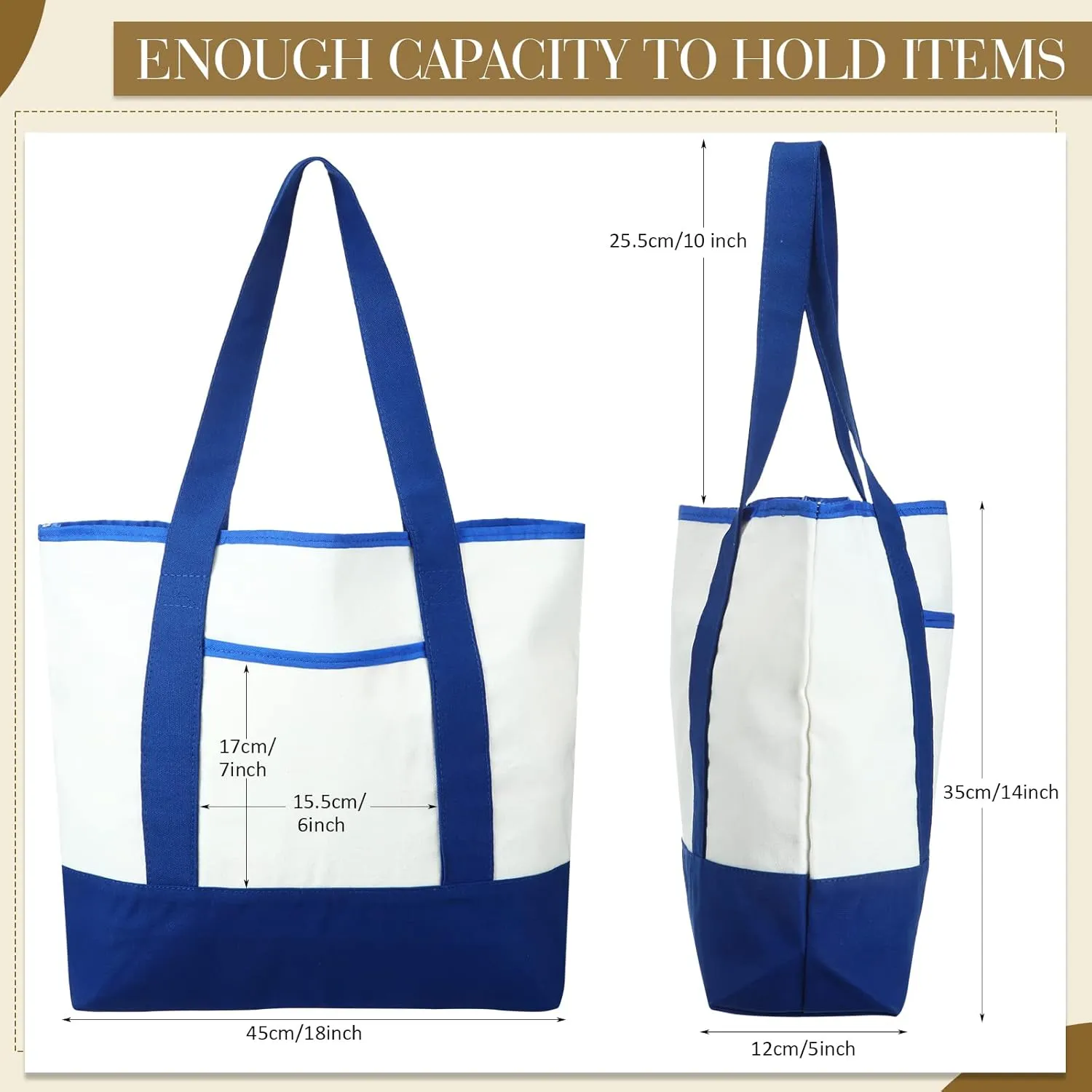 Reginary 16 Pcs Canvas Tote Bags Bulk with Outer Pocket 18 Inch Reusable Shopping Grocery Blank Tote Bag for Women Mother DIY