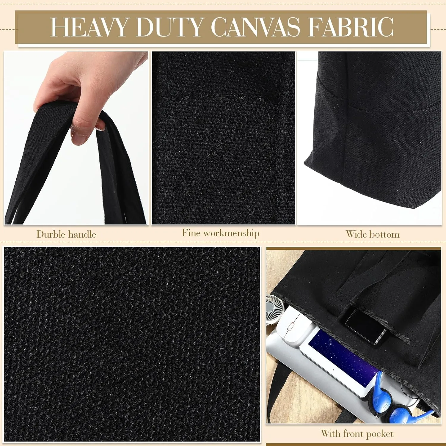 Reginary 16 Pcs Canvas Tote Bags Bulk with Outer Pocket 18 Inch Reusable Shopping Grocery Blank Tote Bag for Women Mother DIY
