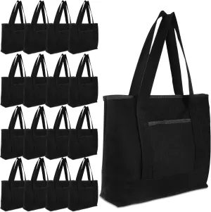 Reginary 16 Pcs Canvas Tote Bags Bulk with Outer Pocket 18 Inch Reusable Shopping Grocery Blank Tote Bag for Women Mother DIY
