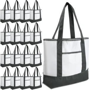 Reginary 16 Pcs Canvas Tote Bags Bulk with Outer Pocket 18 Inch Reusable Shopping Grocery Blank Tote Bag for Women Mother DIY