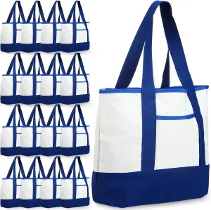 Reginary 16 Pcs Canvas Tote Bags Bulk with Outer Pocket 18 Inch Reusable Shopping Grocery Blank Tote Bag for Women Mother DIY