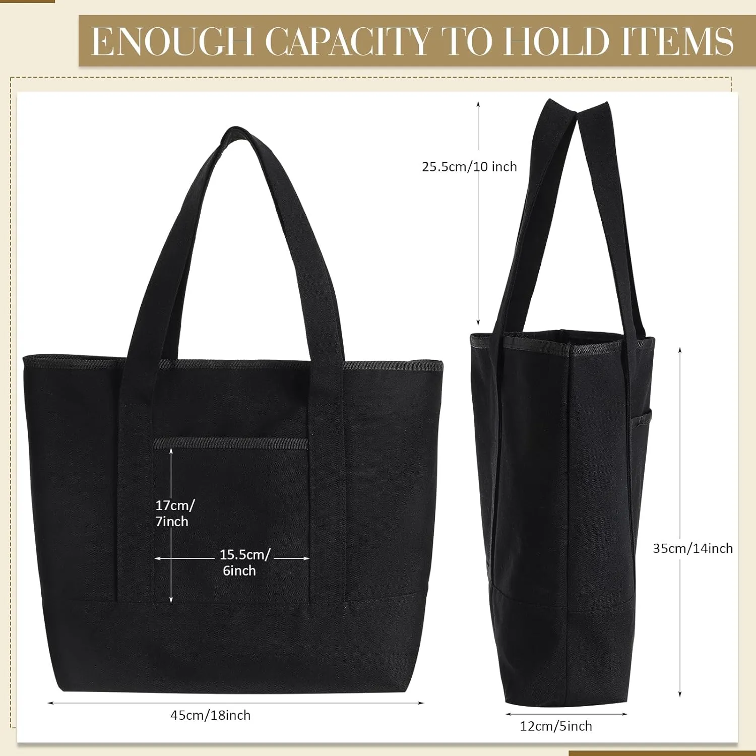 Reginary 16 Pcs Canvas Tote Bags Bulk with Outer Pocket 18 Inch Reusable Shopping Grocery Blank Tote Bag for Women Mother DIY