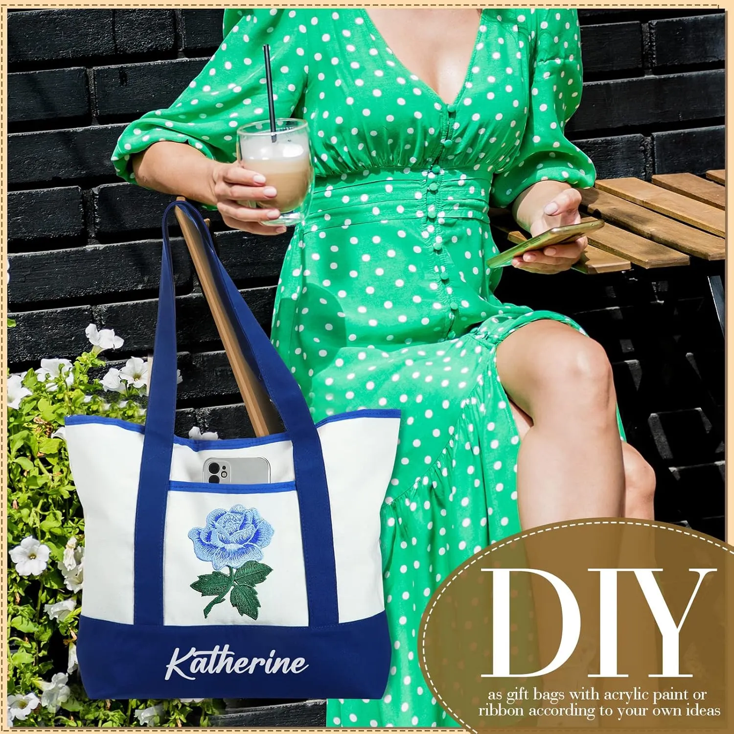 Reginary 16 Pcs Canvas Tote Bags Bulk with Outer Pocket 18 Inch Reusable Shopping Grocery Blank Tote Bag for Women Mother DIY