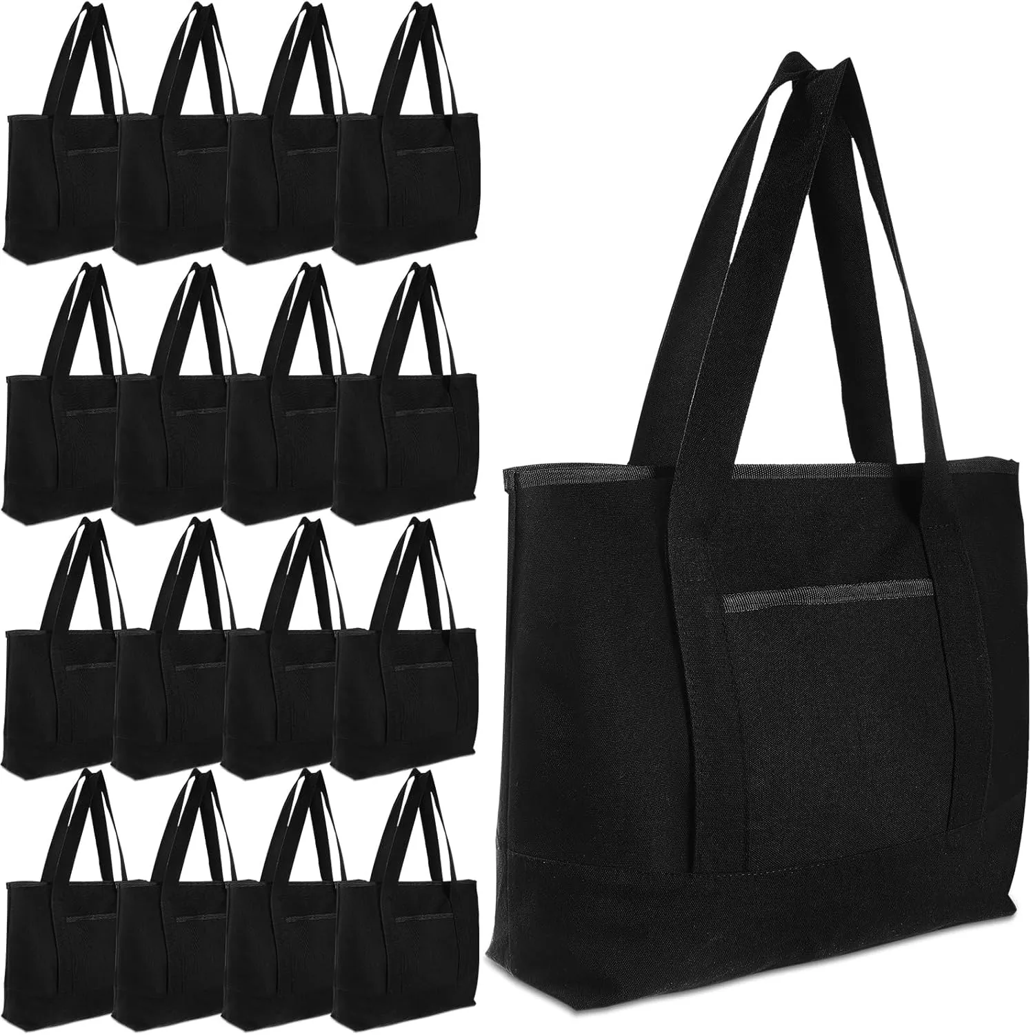Reginary 16 Pcs Canvas Tote Bags Bulk with Outer Pocket 18 Inch Reusable Shopping Grocery Blank Tote Bag for Women Mother DIY