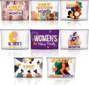 Reginary 8 Pcs Women's History Month Makeup Bag Gifts Women's History Month Cosmetic Bags Canvas Pouch Bags Portable Makeup Pouch Bag Travel Organizer for Party Supplies