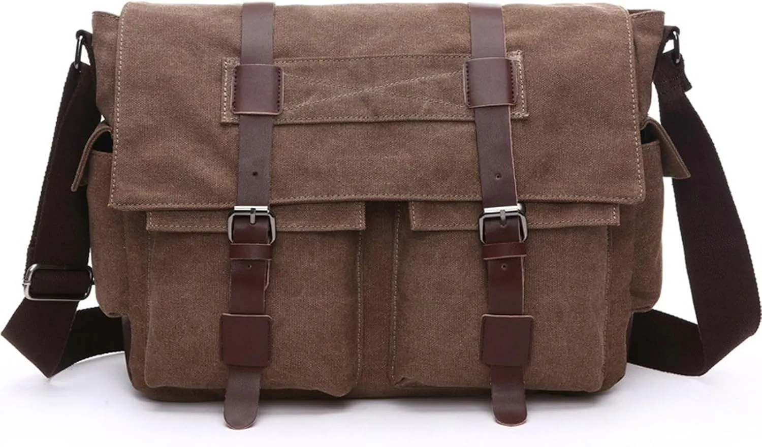 Retro military men's canvas crossbody bag, leather canvas laptop bag, messenger bag