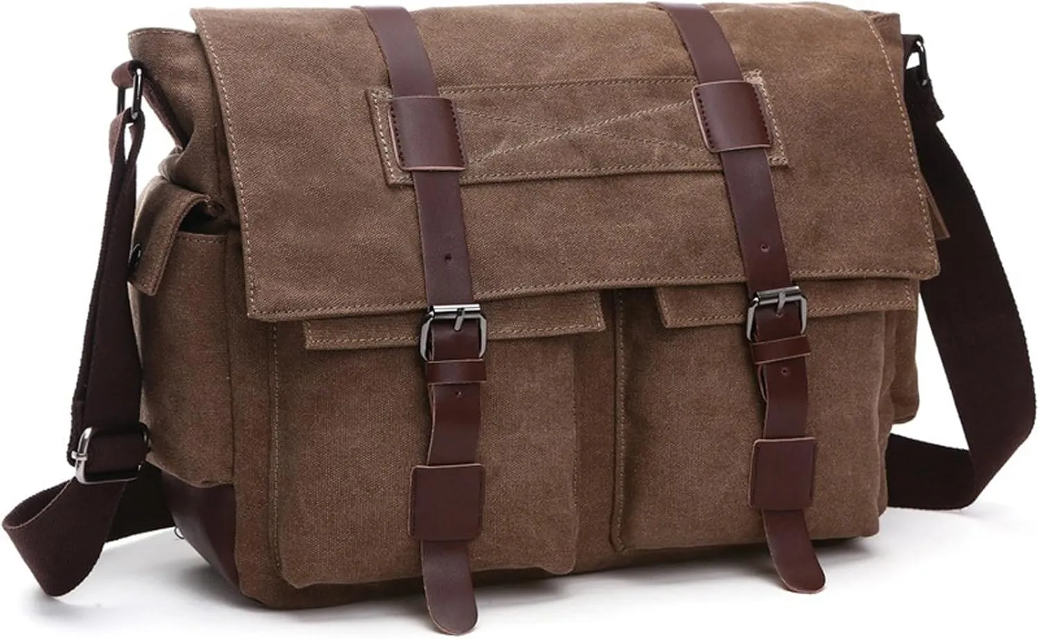 Retro military men's canvas crossbody bag, leather canvas laptop bag, messenger bag