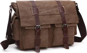 Retro military men's canvas crossbody bag, leather canvas laptop bag, messenger bag