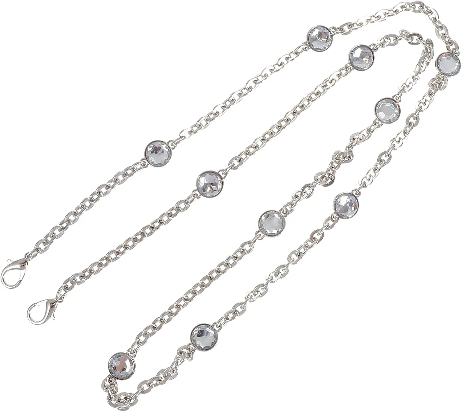 Rhinestone Bag Chain for Handbags, Adjustable Purse Chain Strap, Crossbody Bag Chain Extender, Silver Crystal Bag Chain Replacement 45 Inches Long for Women Bag