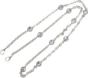 Rhinestone Bag Chain for Handbags, Adjustable Purse Chain Strap, Crossbody Bag Chain Extender, Silver Crystal Bag Chain Replacement 45 Inches Long for Women Bag