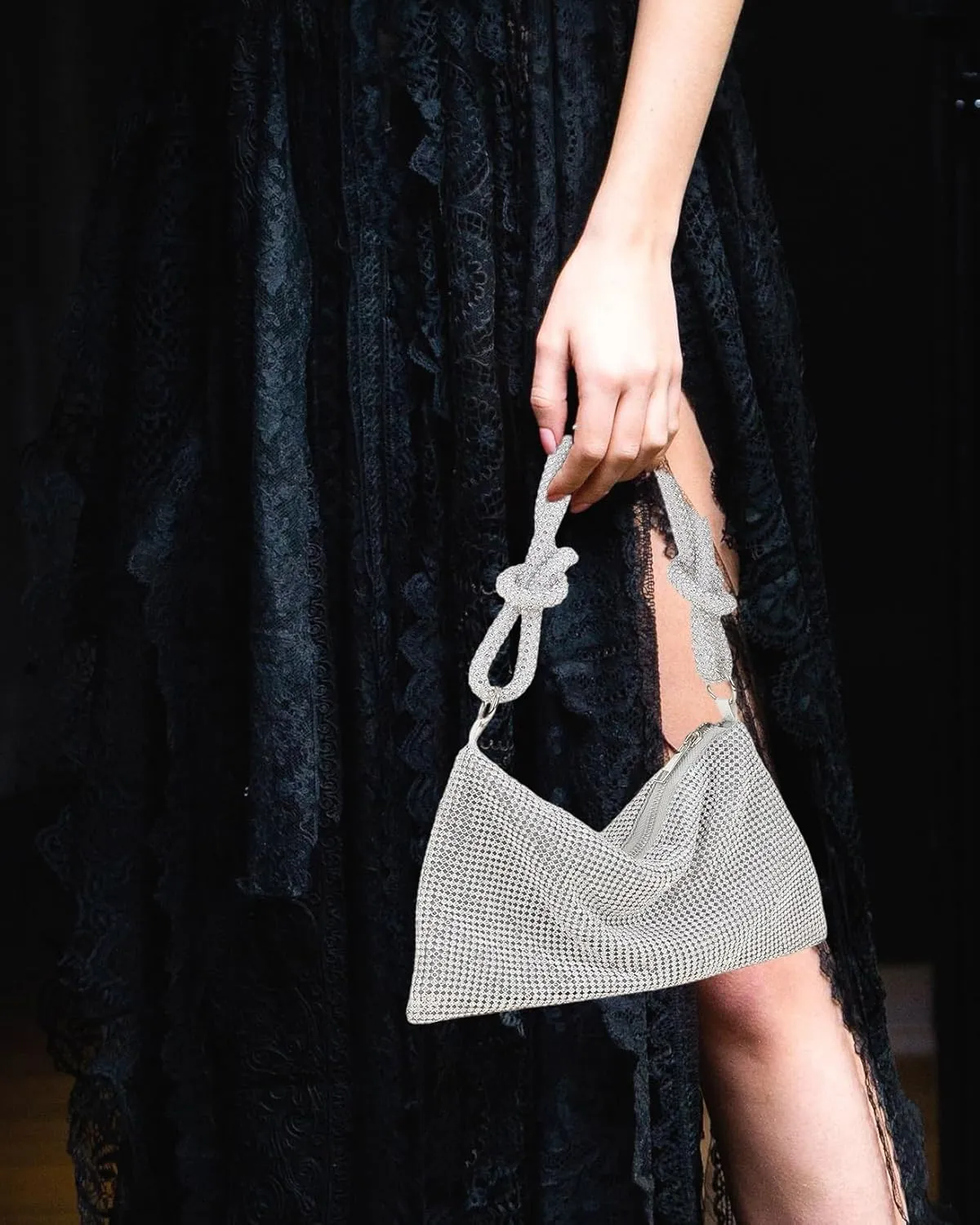 Rhinestone Purses for Women Sparkly Evening Handbag Bling Hobo Bag Eveningbag silver Clutch Purse for Party Wedding