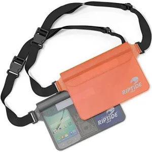 Riptide Waterproof Fanny Pack Pouch (2 Pack) Snorkling or Swiming Screen Touch Sensitive, Keep Your Phone and Valuables Dry,Vacation Cruise, Kayaking Boating Fishing Surfing, Orange & Sheer Black