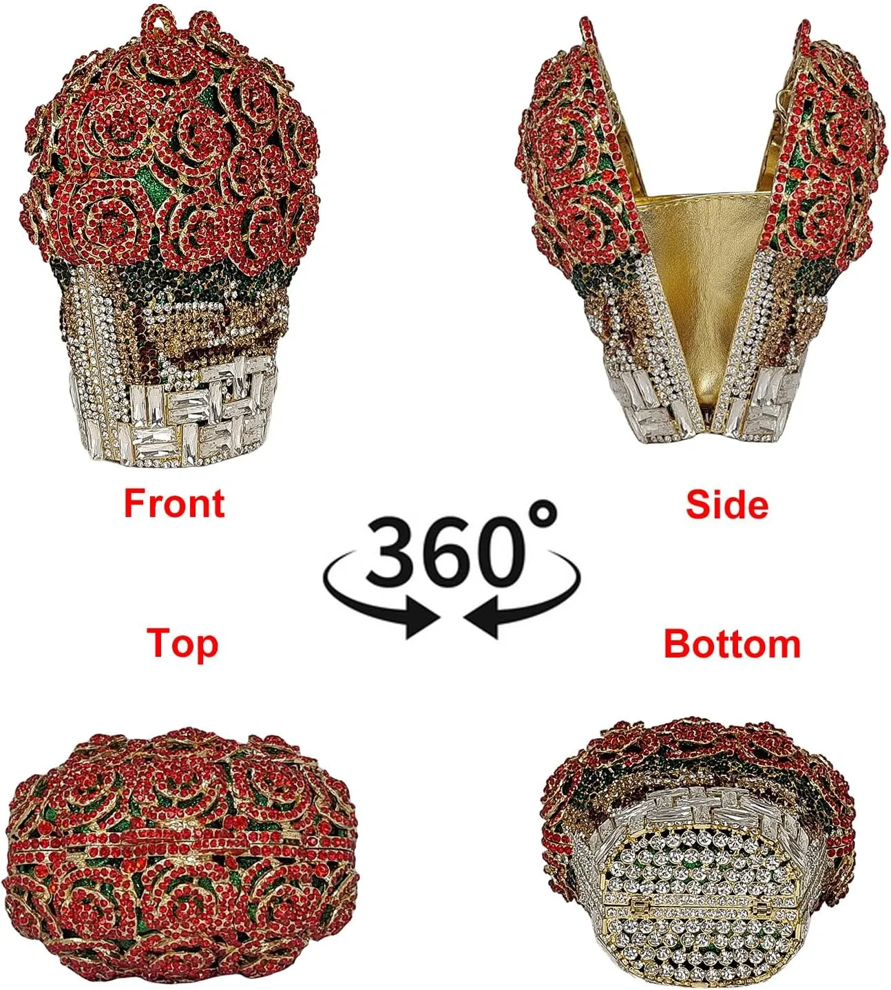 Rose Bouquet Shaped Crystal Clutch Flower Evening Bag Women Formal Bridal Party Floral Rhinestone Handbag Purse