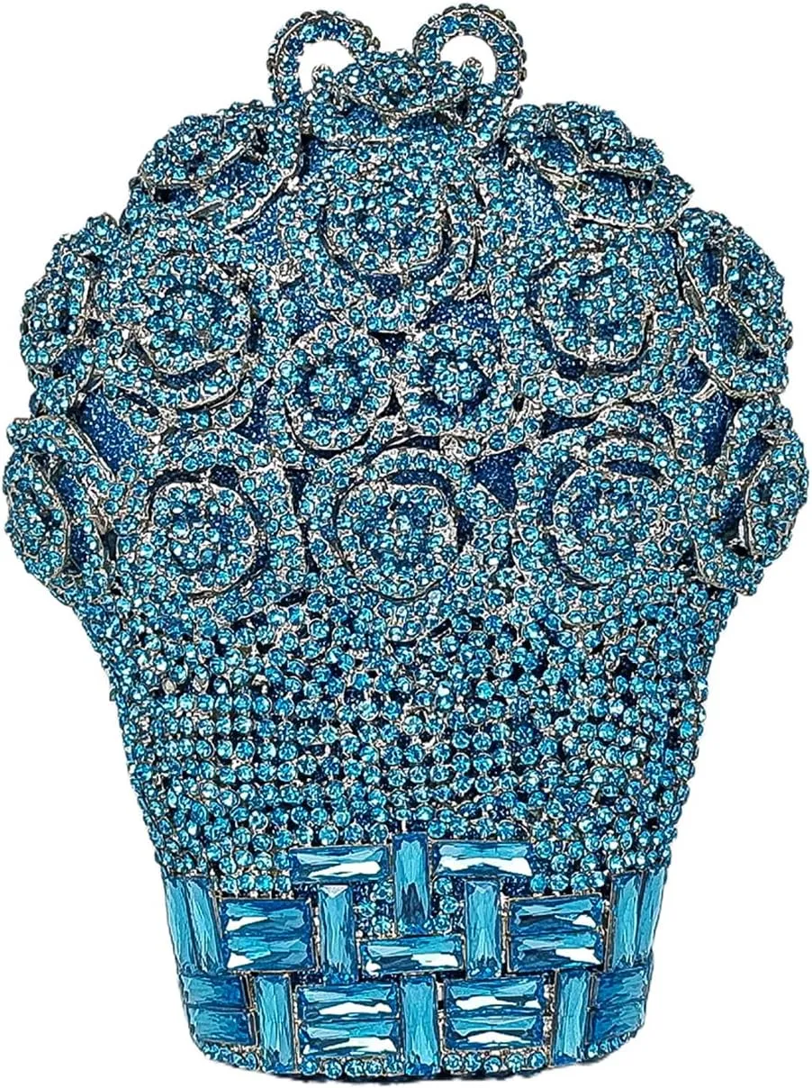 Rose Bouquet Shaped Crystal Clutch Flower Evening Bag Women Formal Bridal Party Floral Rhinestone Handbag Purse